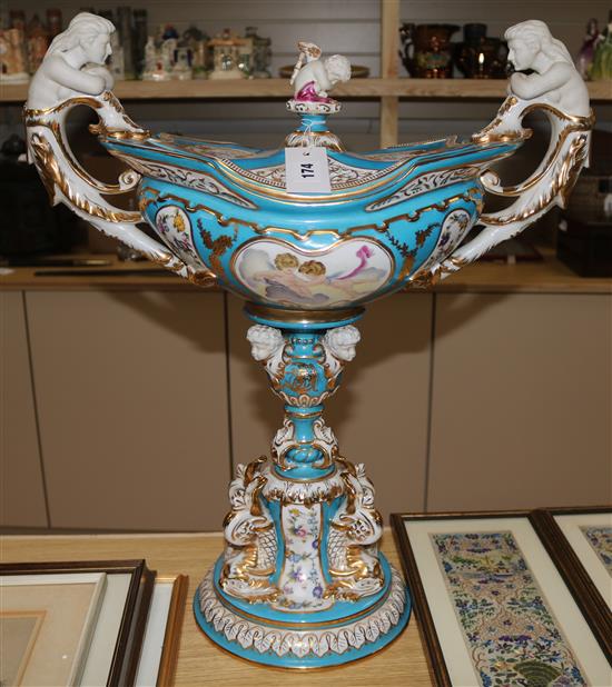 A Sevres style two handled lidded table centrepiece, height 58cm